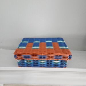Vintage Woven Storage Box With Lid